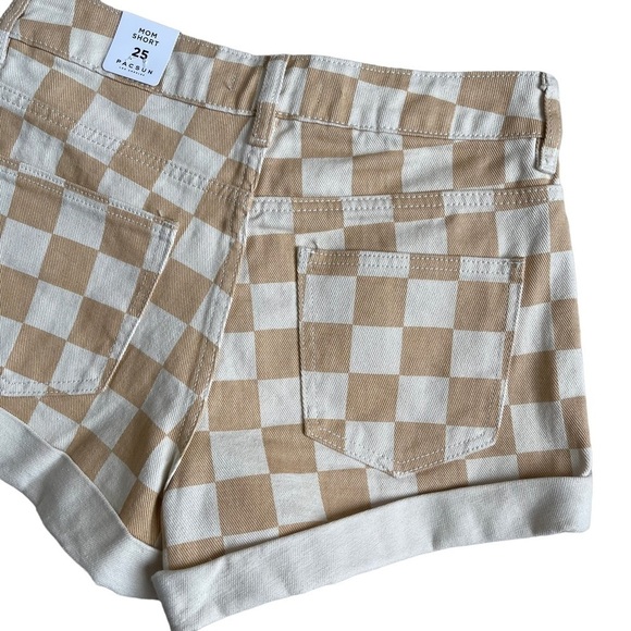 PacSun Women’s Checkerboard Mom Shorts Size 25 Tan Checker Denim High Waist - Picture 9 of 11